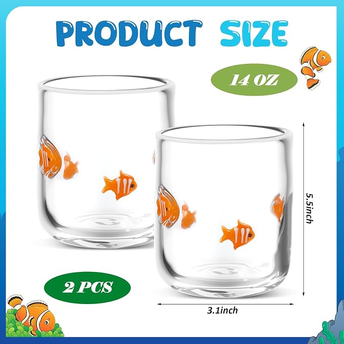 SiliFine 2 PCS Clownfish Icon Juice Glasses - 14oz Cute Fish Stemless Wine - Image 3