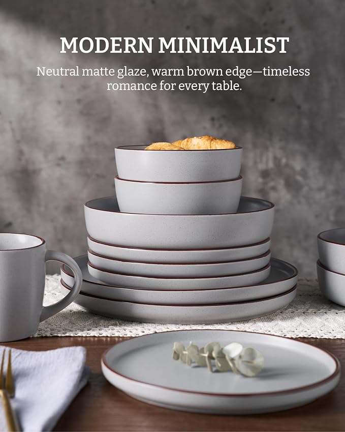 Famiware Mercury 16-Piece Stoneware Plates and Bowls, Light Grey | Dinnerware - Image 5
