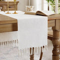 Cotton Linen Table Runner, 13x60 Inch, Off White by Aoztio