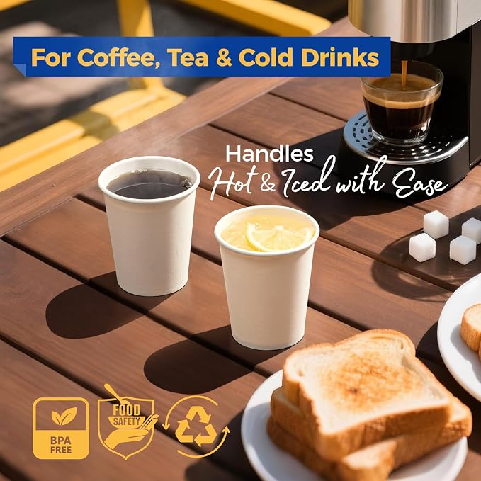 Fit Meal Prep 200 Pack 8 oz Disposable Paper Coffee Cups, Premium White Hot Cups - Image 4