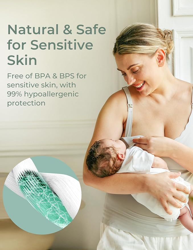 Momcozy Bamboo Disposable Nursing Pads, Advanced Blue Core for Ultra-Absorbent, Leakproof & 3D Design, Biodegradable for Sensitive Skin, Individually Wrapped, 80 Count