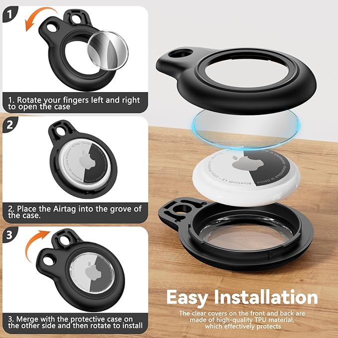 Upgrade Waterproof 2 Pack Airtags Holder with Apple Airtags Keychain, Hard PC Air Tag Case, Anti-Scratch & Shock Air tag Holder, Men's Women's Keyrings & Keychains-Black+Dark Green