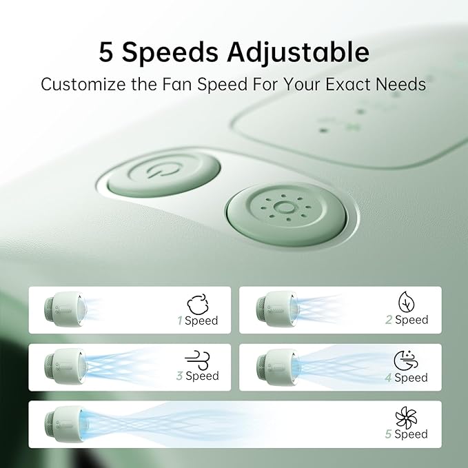 JISULIFE Stroller Fan Baby Large, Safe Bladeless for Crib, Desk, 4000mAh Battery Rechargeable Portable Cooling Fan with Air Turbo Tech, Night Light, Food-Grade Gift for Mom/Dad/Friend - Green