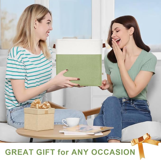 Collapsible Fabric Storage Cubes 11x11 Cube Storage Bins, 4 Pack Closet Baskets Box with Handles for Organizing, Shelf, Toys, Clothes, Home, Office, Nursery (Green&White)