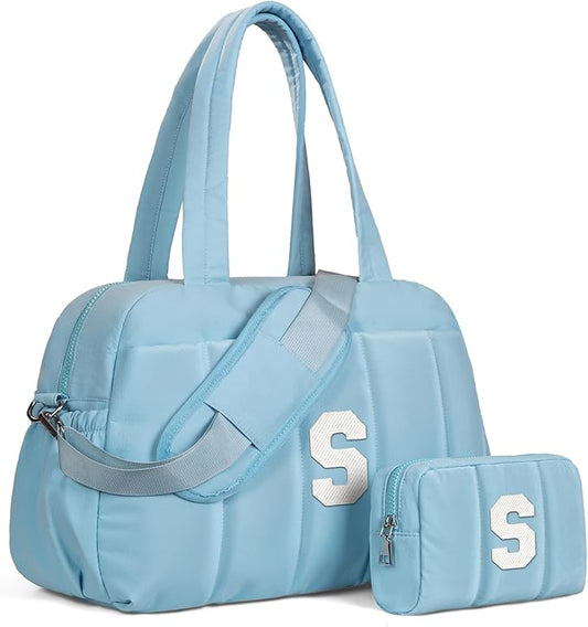 Duffle Bag, Weekender Bags for Girl，Gift for Mom-Initial Overnight Bag with Wet Pocket，Lightweight Dance Bags Personalized Gymnastics bag with Makeup Pouch