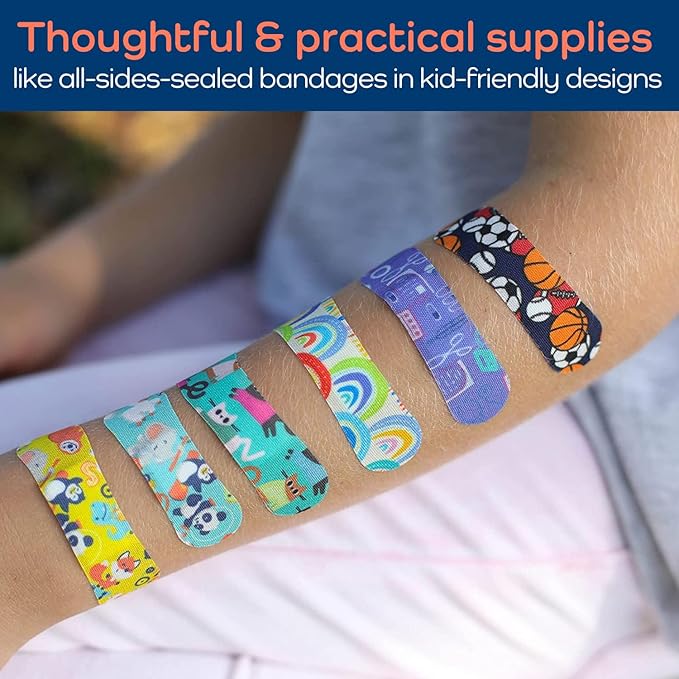 KeepGoing Large Home First Aid Kit for Kids – 270 Pc. for Car, Home, Dorm, & Boat with Latex-Free Bandages – 10 x 7 x 3.5 in. Travel First Aid Kit (Sunny Rainbow)