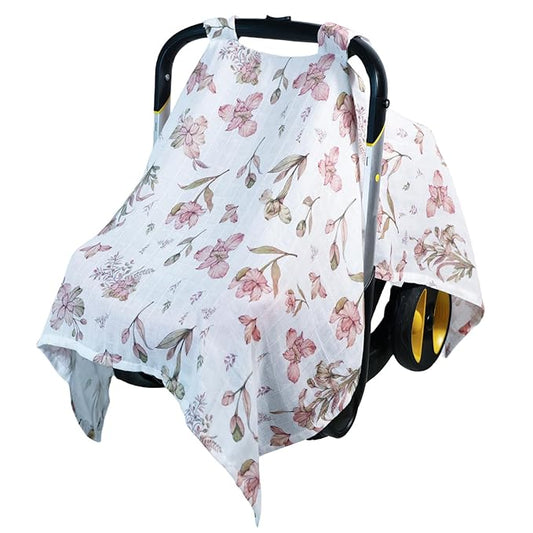 80S Muslin Car Seat Cover for Babies - Soft & Breathable Infant Carrier Canopy, Lightweight Sunshade for Summer, Universal Fit for Baby Boys & Girls