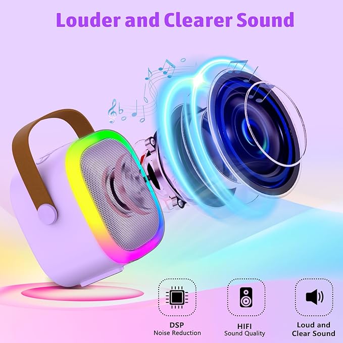 Karaoke Machine for Kids Adults, Portable Bluetooth Speaker with Wireless Microphone and LED Lights, Kids Toys Birthday Gifts for Girls and Boys Ages 4, 5, 6, 7, 8,9,10,11,12+ Years, Home Party