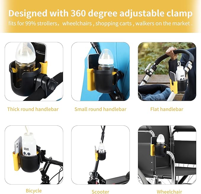 Accmor Stroller Cup Holder with Phone Holder, Bike Cup Holder, Universal Cup Holder for Uppababy Nuna Doona Strollers, 2-in-1 Cup Phone Holder for Stroller, Bike, Wheelchair, Walker, Scooter