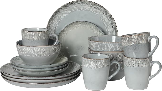 Gibson Elite Jasper 16 Piece Plates and Bowls Reactive Glaze Dishes Stoneware by GibsonHomewares
