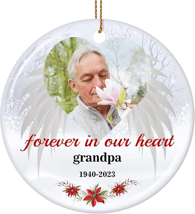 Customized Sympathy Gift for Loss of Loved One - Personalized Christmas Photo Ornaments 2025 - Custom Photo, Name, Years Memorial Gifts