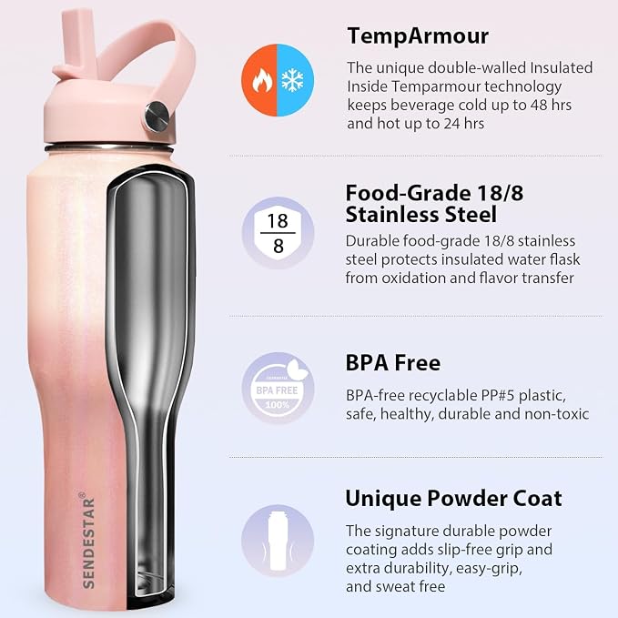 SENDESTAR 32oz Water Bottle Wide Mouth Stainless Steel Vacuum Insulated Double - Image 4