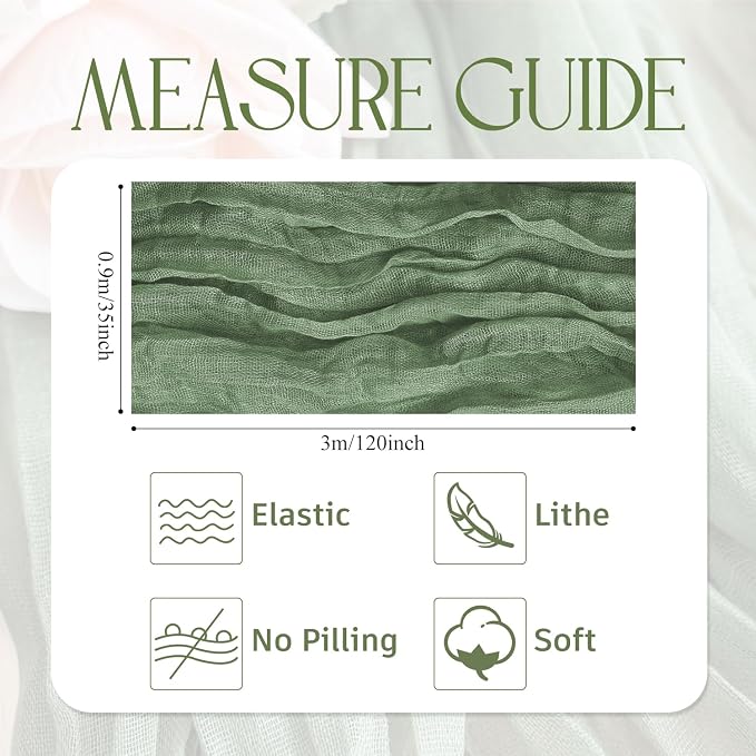 Cheesecloth Table Runner Sage Green 10FT Boho Gauze, 2 Pack | 120 Inch Cheese - Image 2