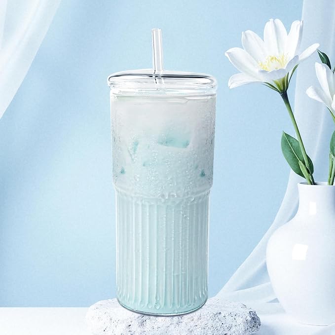Luiaiog Glass Cups with Lids and Glass Straws, Mason Jar Cups High Borosilicate - Image 6