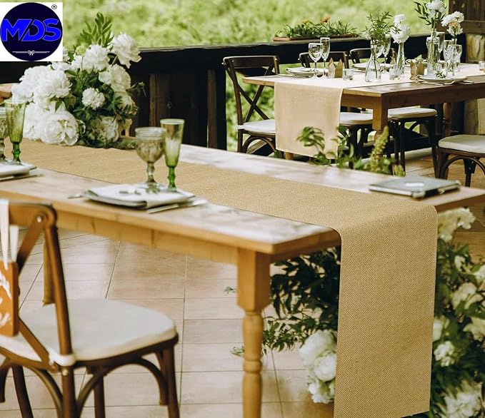 MDS® Pack of 1 Natural Burlap Table Runner, 12 x 72 Inch, Jute Vintage Rustic - Image 6