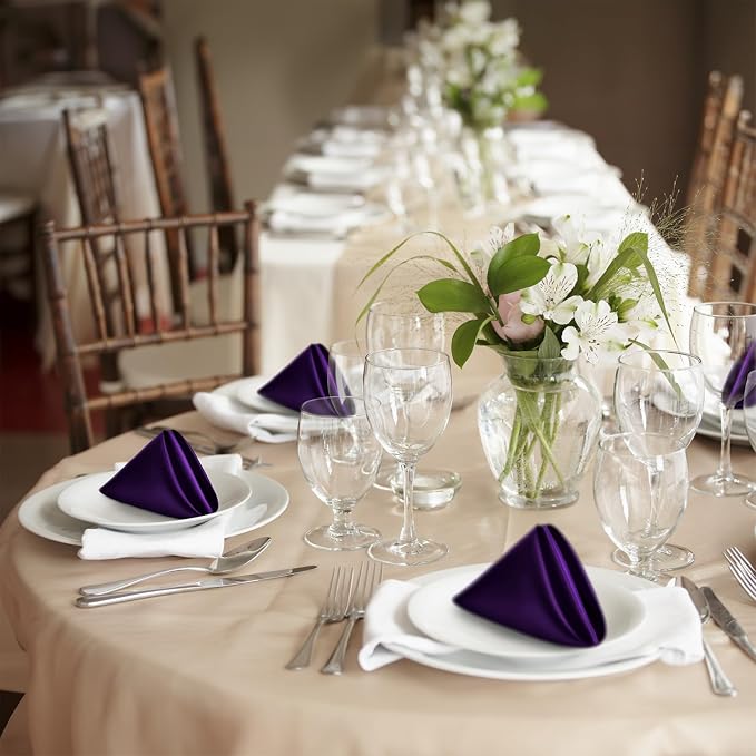 P Pothuiny 24 Pcs Purple Satin Napkins 17 x 17 Inch, Satin Cloth Napkins | - Image 7