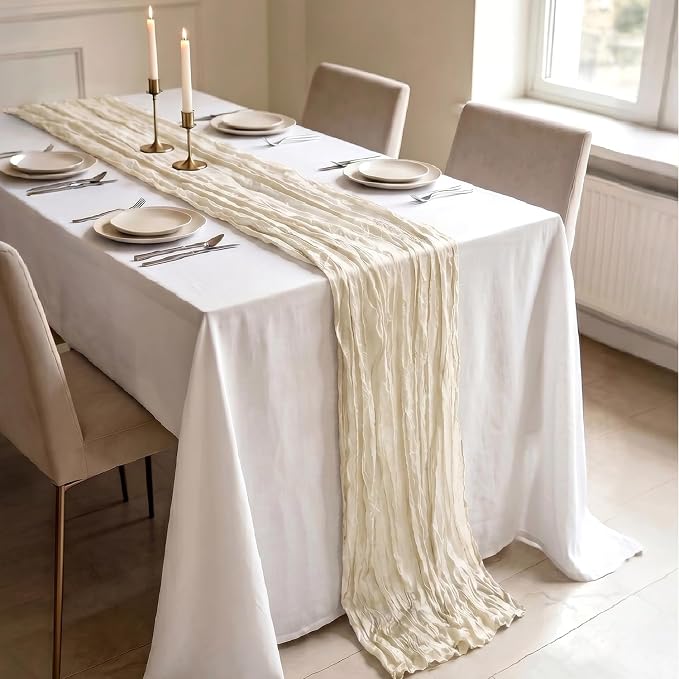 10 Pack Ivory Cheesecloth Table Runner 21 x 120 Inch Boho Gauze Sheer Table - Image 3