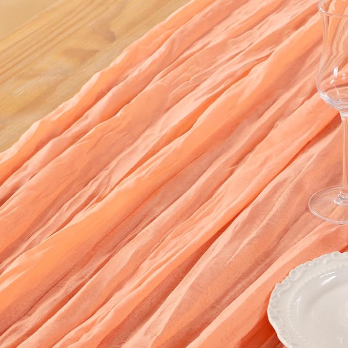 DeZerlor Peach Cheesecloth Table Runners 6 Pack Summer Boho Runners | 120Inches - Image 6