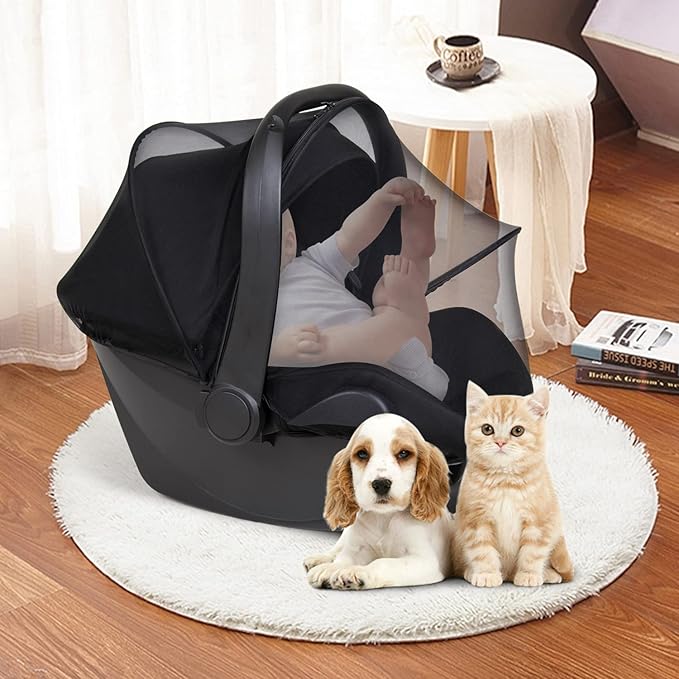 Beberoad Love Universal Baby Car Seat Mosquito Net - Breathable Mesh Cover with 2-Way Zipper for Infant Protection(Black)