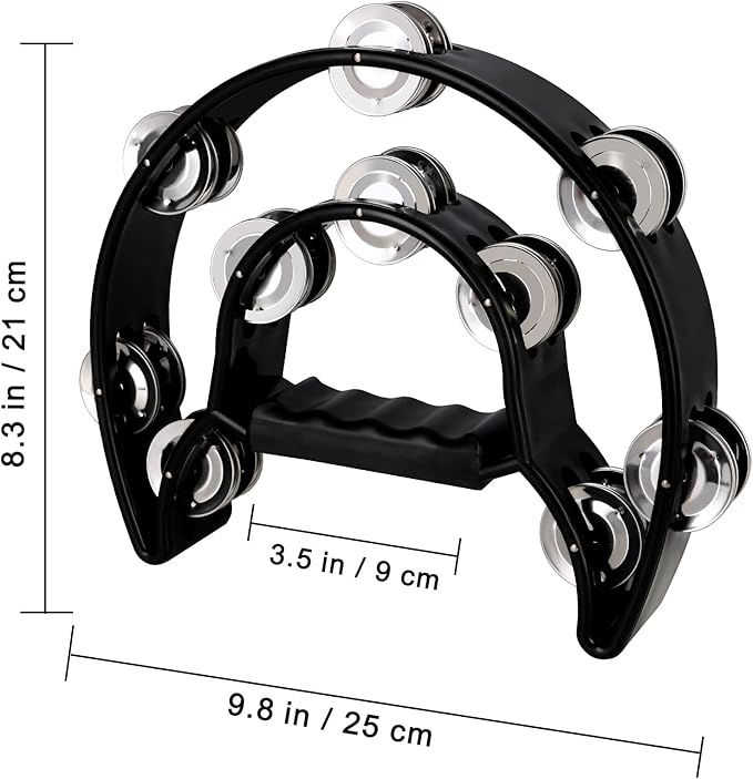 EASTROCK 3 Pack Double Row Tambourine Metal Jingles Hand Held Percussion Half Moon Tambourine for Kids, Adults, KTV, Party (Black, Blue, Red)