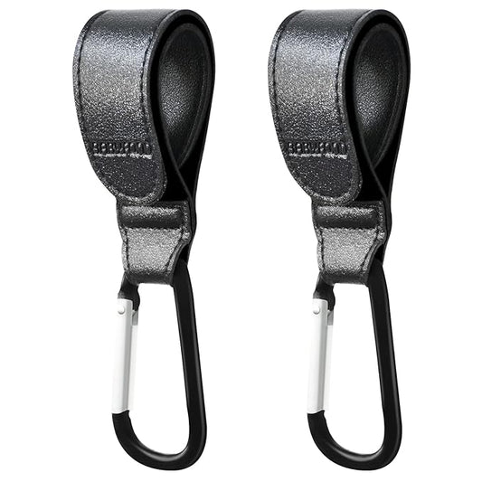 Stroller Hooks for Hanging, 2 PCS Durable Leather Style Stroller Clip Straps, Baby Stroller Hooks for Diaper Bags Grocery Shopping Bags, Mommy Hook for Stroller (Black)