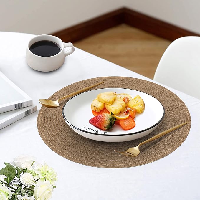 SHACOS Round Braided Placemats Set of 8 Washable 15 inch Round Table Mats Woven - Image 9