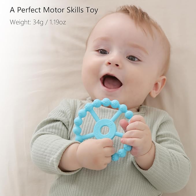 3 Pack Ring Teether Baby Infant Toys, Silicone Teething Ring Toys for Babies 0-6 Months, Seposeve Baby Teethers 6-12 Months 12-24 Months, Easy to Grasp Toy, Teething Relief, Light Purple Green Blue