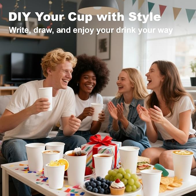 8 oz 300 Pack Disposable Coffee Cups, Bulk White Disposable Paper Cups - Image 9