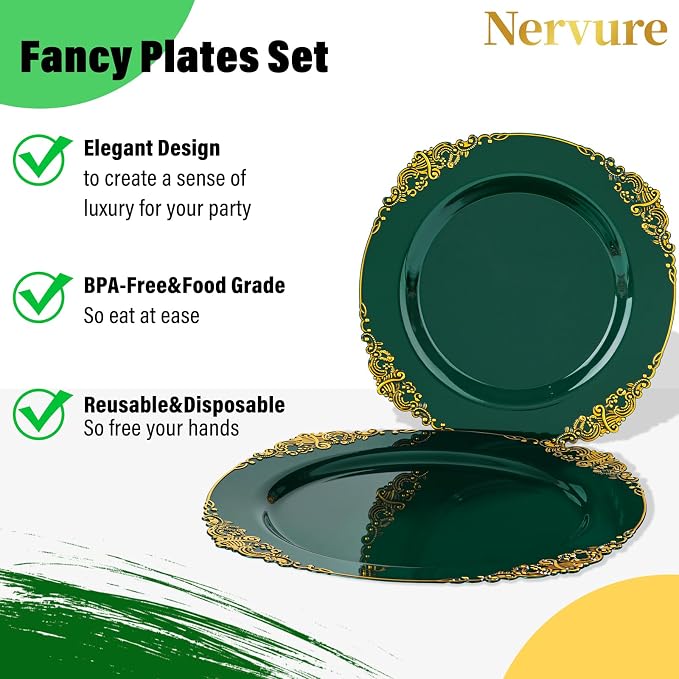 Nervure 100Pcs 10.25'' Green Plastic Plates, Party Plates - Image 5