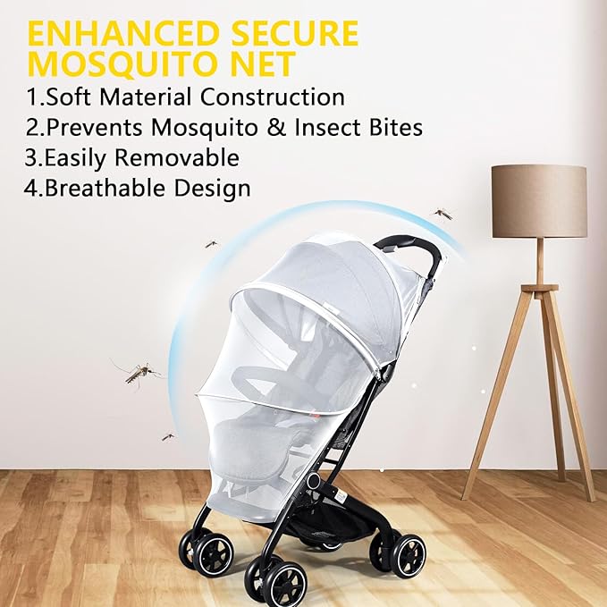 Mosquito Net for Stroller, Universal 3D Baby Bug Net with Two-Way Zippers & Storage Bag, Breathable & Foldable Netting for Stroller,Cradle（White）