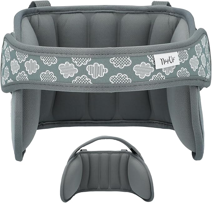 NAPUP Child Head Support for Car Seats – Safe, Comfortable Head & Neck Pillow Support Solution for Front Facing Car Seats and High Back Boosters – Baby & Kids Travel Accessories (Grey)