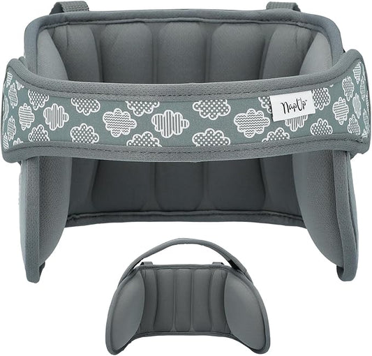 NAPUP Child Head Support for Car Seats – Safe, Comfortable Head & Neck Pillow Support Solution for Front Facing Car Seats and High Back Boosters – Baby & Kids Travel Accessories (Grey)