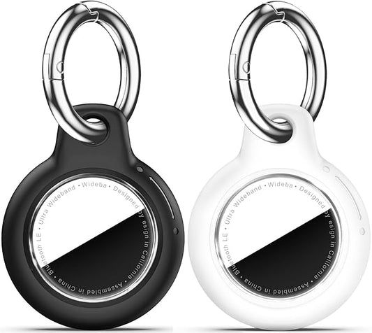 Upgrade Waterproof 2 Pack Airtags Holder with Apple Airtags Keychain, Hard PC Air Tag Case, Anti-Scratch & Shock Air tag Holder, Men's Women's Keyrings & Keychains - Black+White