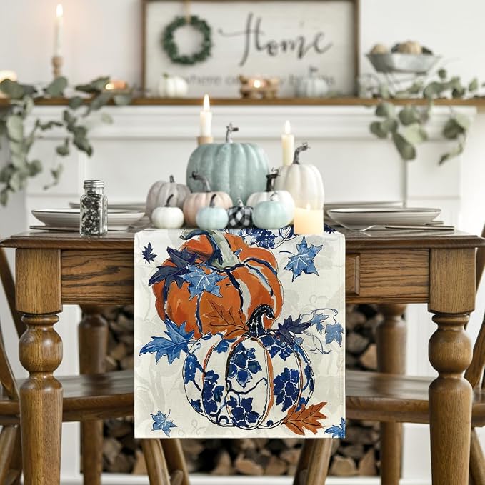Artoid Mode 210 GSM Fall Table Runner 13x48 Inch Home Party Decor | Pumpkins - Image 2