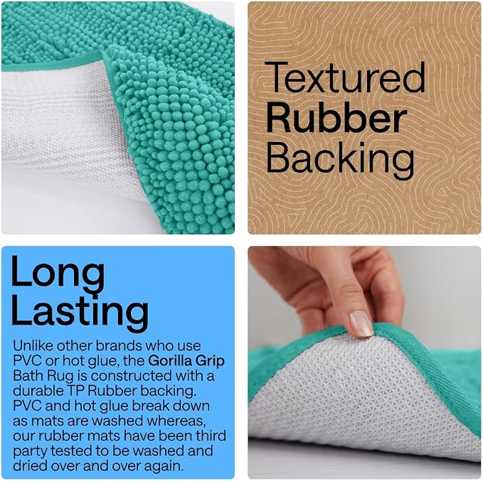 GORILLA GRIP Plush Absorbent Shaggy Chenille Bath Rug Mat - Image 4