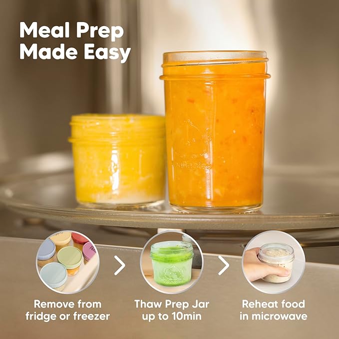 KeaBabies 4pk 8oz & 4pk 4oz Glass Baby Food Containers with Lids - Leak-Proof, Microwavable Small Glass Jars, Baby Purees & Toddler Snack Storage Containers, BPA-Free, Dishwasher & Freezer Safe(Sage)