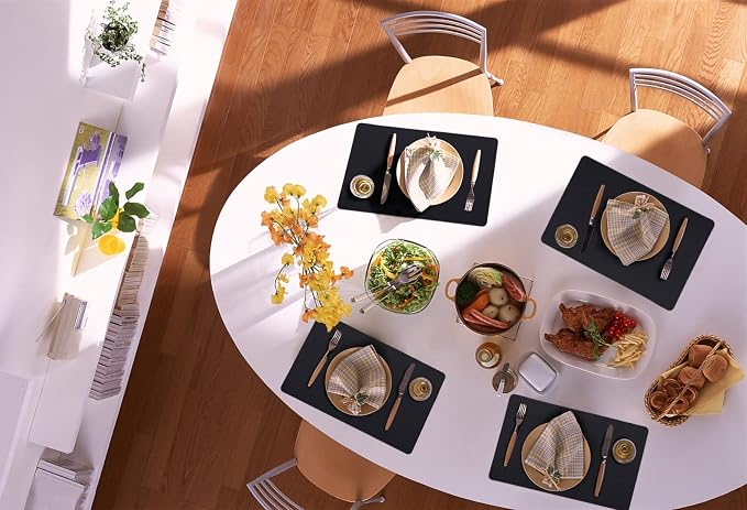 Vinjiasin Placemats Set of 4 Black Leather Place Mats Waterproof Wipeable Heat - Image 4
