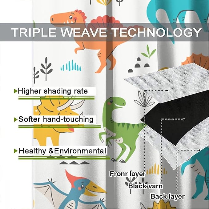 Kids Dinosaur Curtains for Boy Girl Bedroom Decor Cartoon Dino Colorful Cute Funny Animal Wildlife Printed Blackout Rod Pocket Window Drapes for Baby Nursery Playroom Living Room W21xL54in 2 Panels