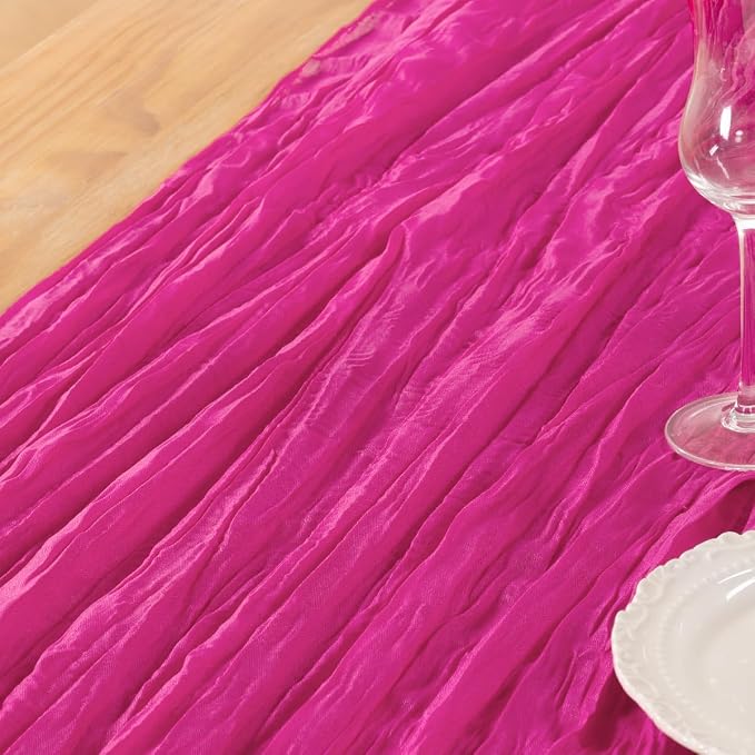 DeZerlor Hot Pink Cheesecloth Table Runner 1 Pack Summer Boho Runner | - Image 6