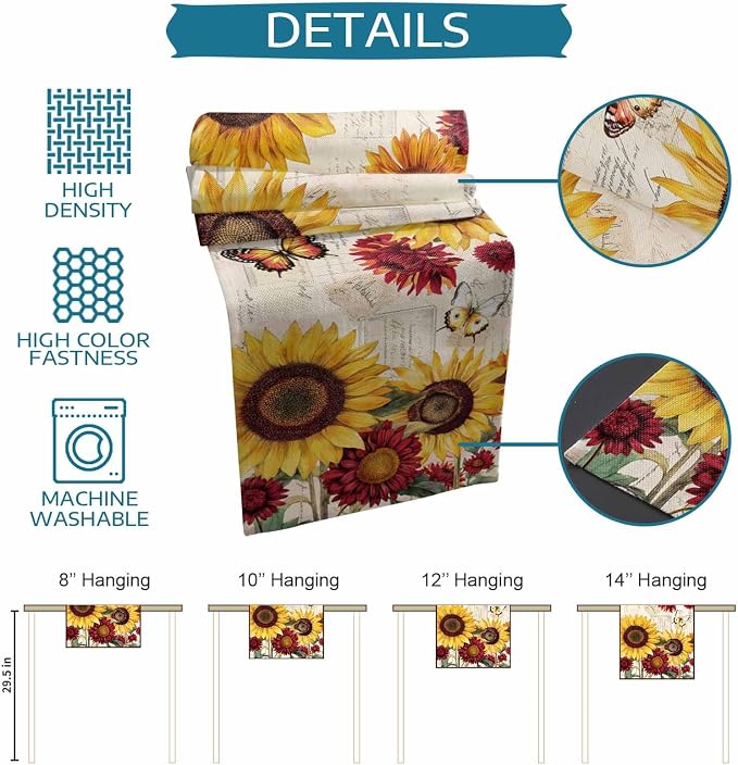 Sunflower Farmhouse Table Runners 120 Inches Long, Spring Summer Retro Table - Image 8