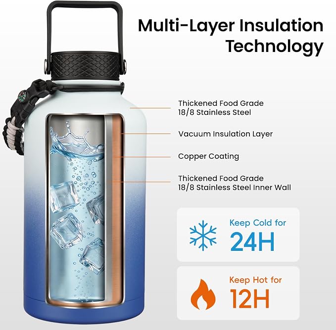Konokyo 50 oz Insulated Stainless Steel Water Bottle Jug - Image 3
