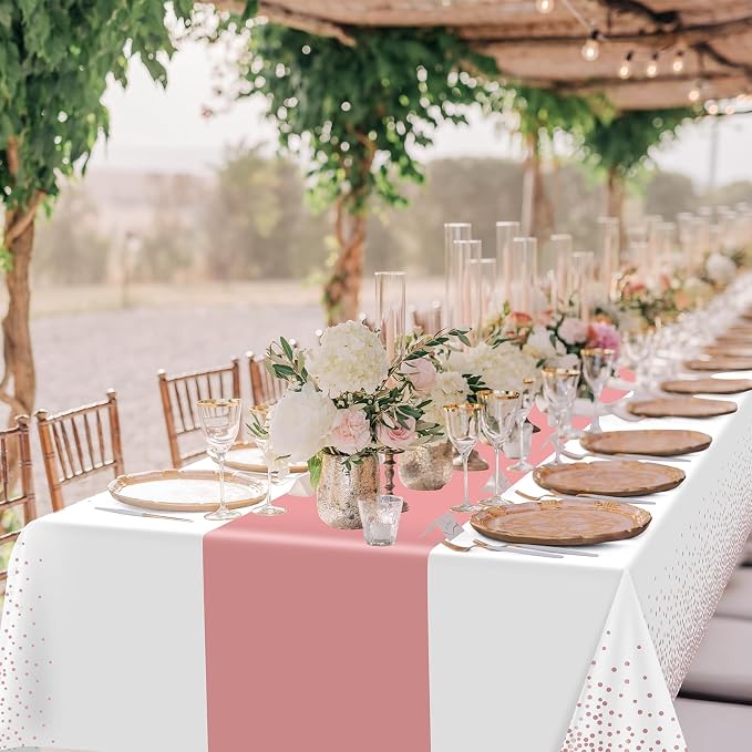 1Pcs White and Rose Gold Tablecloth Party Decorations, Plastic White Table - Image 5