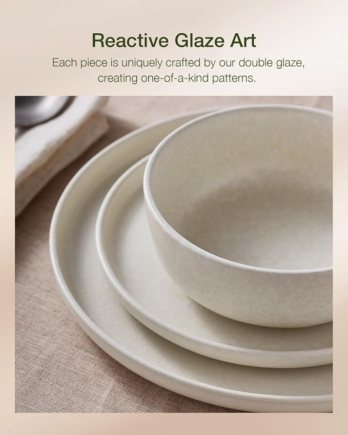 Famiware Milkyway 24-Piece Stoneware Dinnerware Set, Matte Beige White | Plates - Image 3