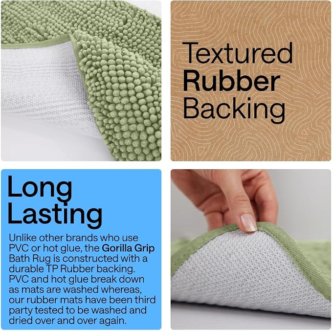 GORILLA GRIP Bath Rug Mat 48x17, Soft Absorbent Chenille, Quick Dry Microfiber - Image 3