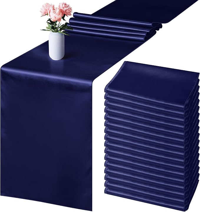 Aneco 12 Pack Satin Table Runner 12 x 108 Inch Navy Blue Long Wedding Satin by Aneco