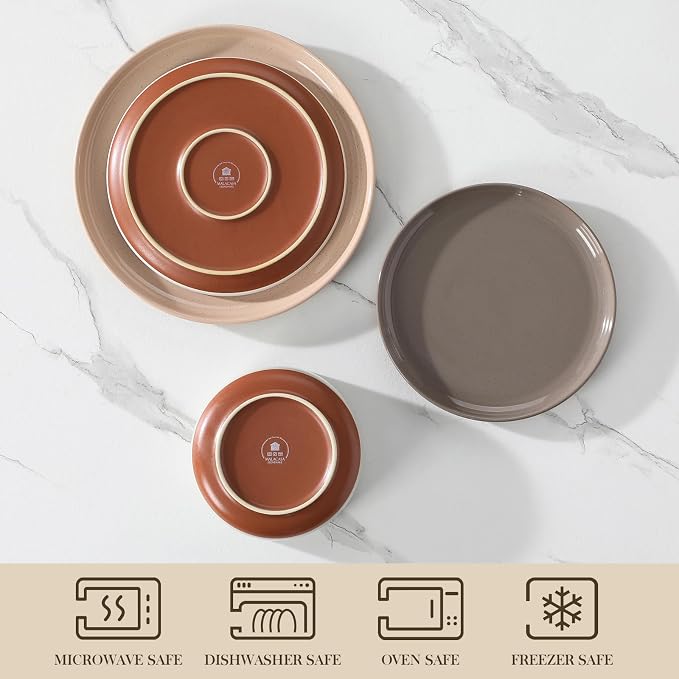 MALACASA Plates and Bowls Sets, 12 Pieces Modern Stoneware Dinnerware Set - Image 4