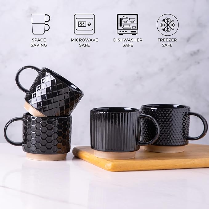 GBhome 15 OZ Stackable Coffee Mugs Set of 4, Ceramic Coffee Cups Set | 4 - Image 7