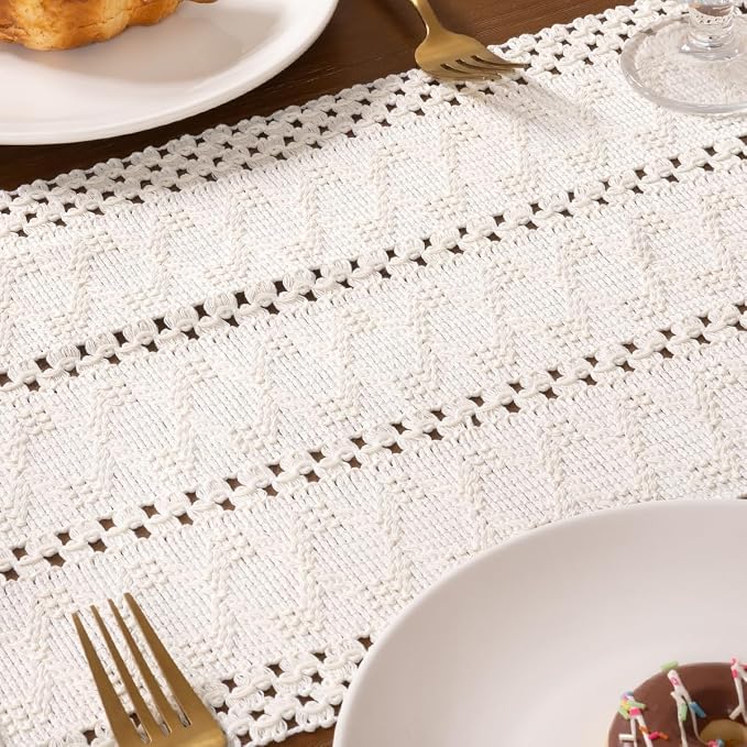 MLMW Ivory Table Runner 48 inches Boho Small Farmhouse Rustic Coffee Table - Image 2