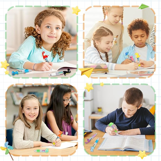 30Pcs Mini Multicolor Pens in One 4-in-1 Cute Pens Bulk for Kids, Ballpoint Pen for Birthdays and Children's Parties, Fun Gifts Assorted Ink Kawaii Pen(Dinosaur)