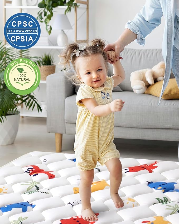 Odorless Premium Foam Baby Play Mat 50" x 50", Soft Microfiber Fabric Crawling Mat for Floor- Comfortable and Hypoallergenic, Non-Slip Cushioned Floor Playpen mat for Infants,Babies,Toddlers